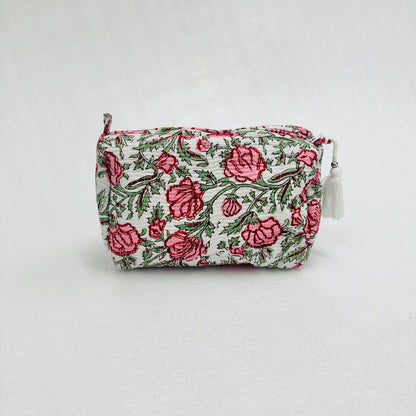 Floral white and red printed travel organizer pouch, Cosmetic Bags, Toiletry Kit