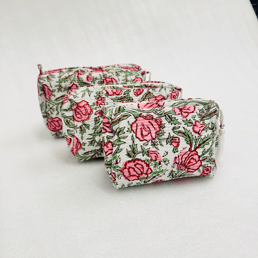 Floral white and red printed travel organizer pouch, Cosmetic Bags, Toiletry Kit
