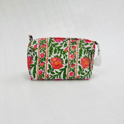 Floral green and pink travel Organizer Pouch, Cosmetic Bags, Toiletry Kit