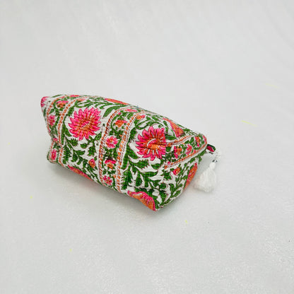 Floral green and pink travel Organizer Pouch, Cosmetic Bags, Toiletry Kit