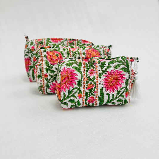 Floral green and pink travel Organizer Pouch, Cosmetic Bags, Toiletry Kit