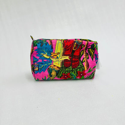Colorful floral-patterned pouch on a white background