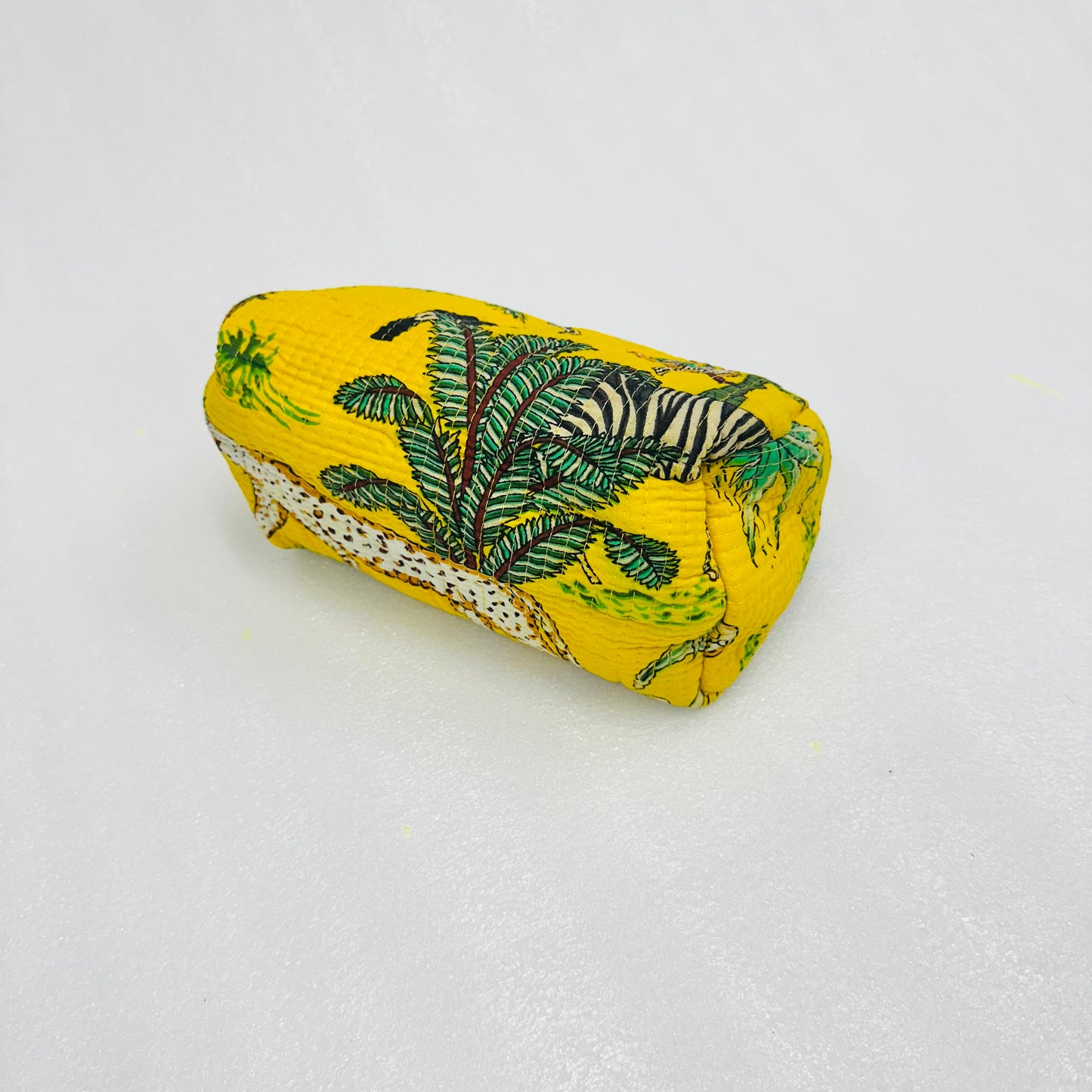 Yellow Printed with green leaf pattern Travel Organizer Pouch, Cosmetic Bags, Toiletry Kit