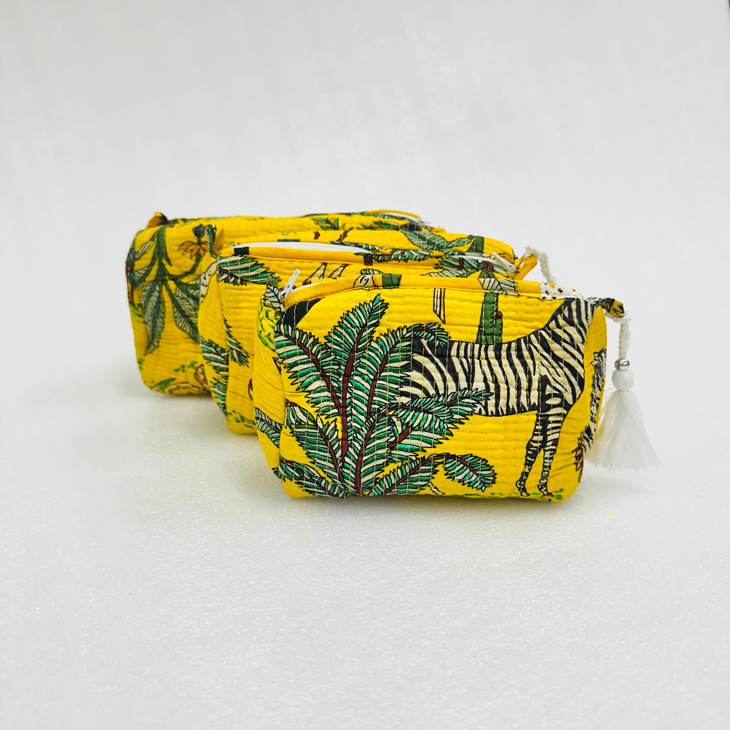 Yellow Printed with green leaf pattern Travel Organizer Pouch, Cosmetic Bags, Toiletry Kit