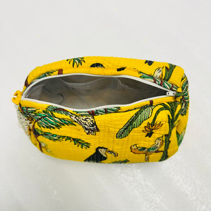 Yellow Printed with green leaf pattern Travel Organizer Pouch, Cosmetic Bags, Toiletry Kit