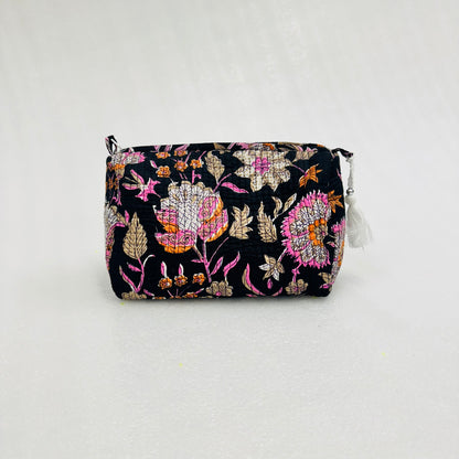 Floral Pink flower patterned pouch on a white background