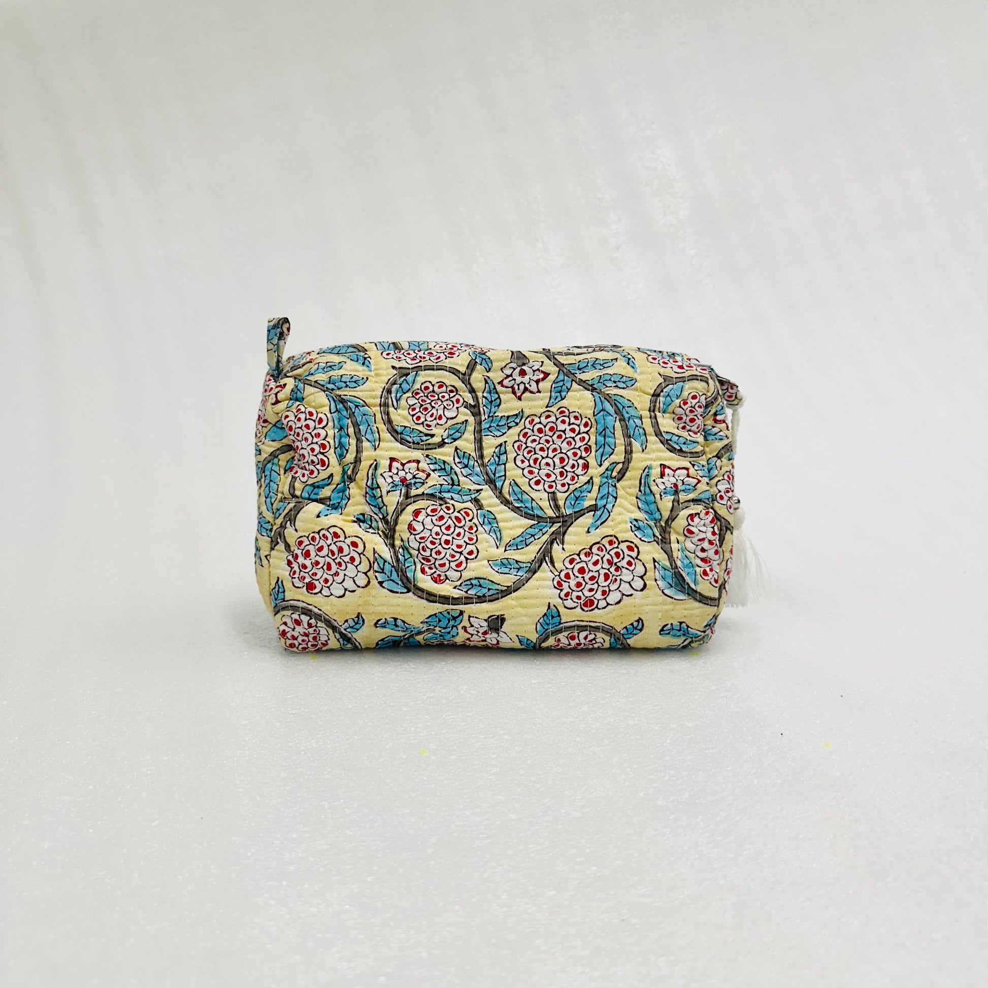 Red & Lime Yellow Floral-patterned pouch on a white background