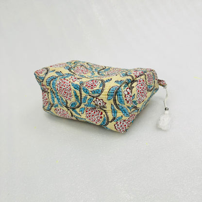 Red & Lime Yellow Floral-patterned Travel Organizer Pouch, Cosmetic Bags, Toiletry Kit