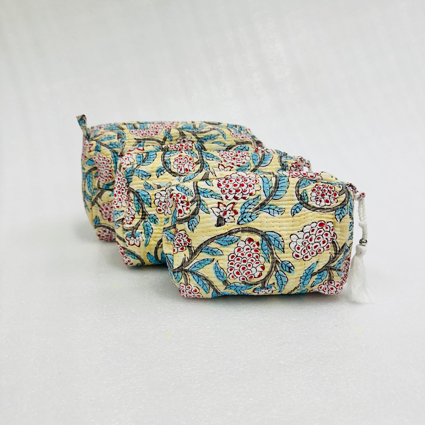 Red & Lime Yellow Floral-patterned Travel Organizer Pouch, Cosmetic Bags, Toiletry Kit