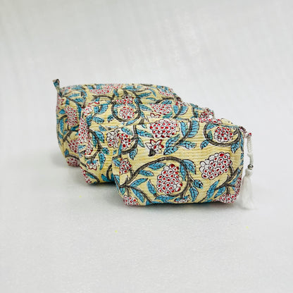 Red & Lime Yellow Floral-patterned Travel Organizer Pouch, Cosmetic Bags, Toiletry Kit