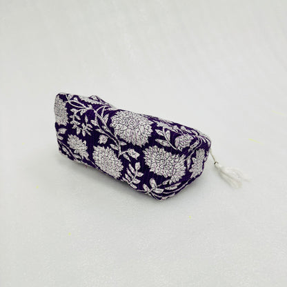 White floral-patterned on a violet Travel Organizer Pouch, Cosmetic Bags, Toiletry Kit