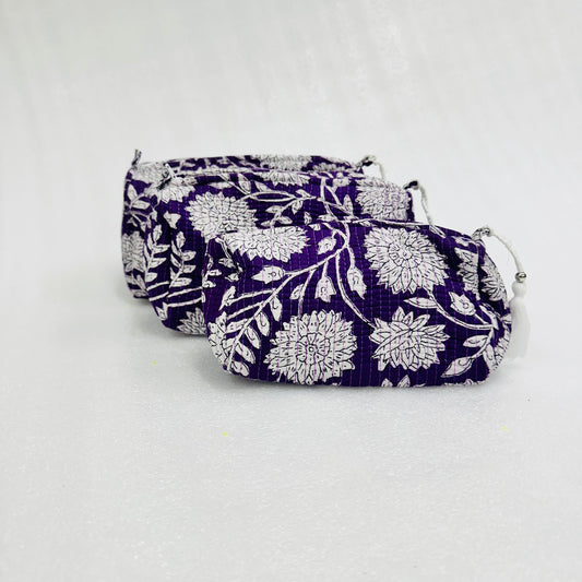White floral-patterned on a violet Travel Organizer Pouch, Cosmetic Bags, Toiletry Kit