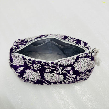 White floral-patterned on a violet Travel Organizer Pouch, Cosmetic Bags, Toiletry Kit