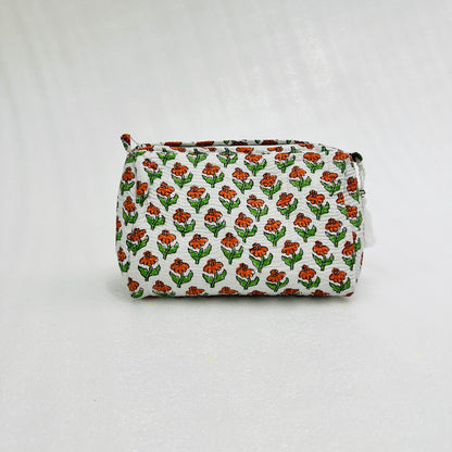 Red Green Floral patterned pouch on a white background
