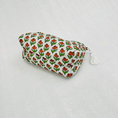 Red Green Floral printed Travel Organizer Pouch, Cosmetic Bags, Toiletry Kit