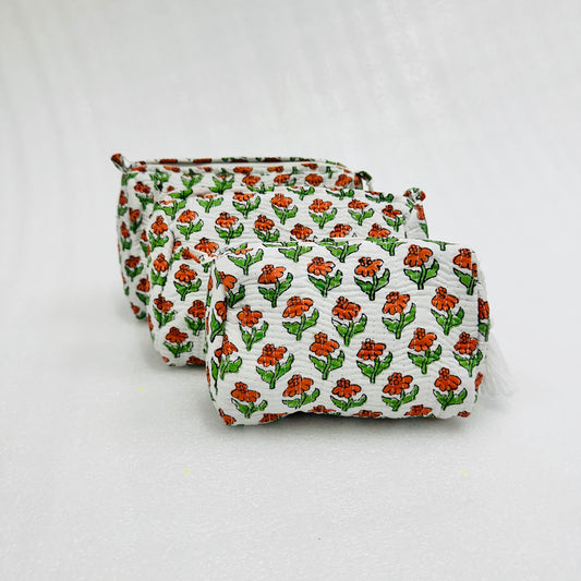 Red Green Floral printed Travel Organizer Pouch, Cosmetic Bags, Toiletry Kit