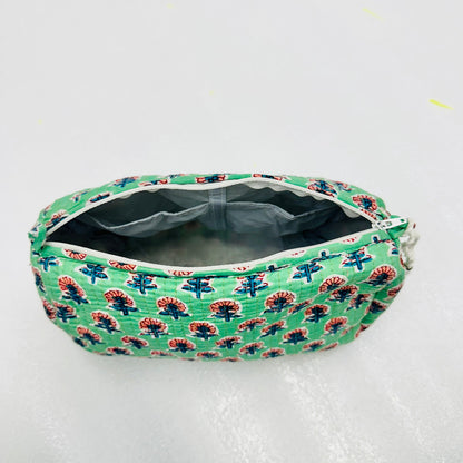 Green patterned red Floral print Travel Organizer Pouch, Cosmetic Bags, Toiletry Kit
