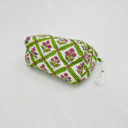 Green stripe with Floral Pattern Travel Organizer Pouch, Cosmetic Bags, Toiletry Kit