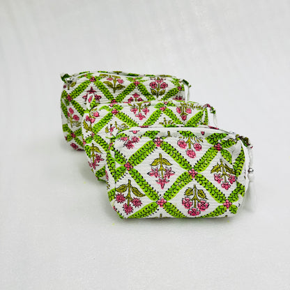 Green stripe with Floral Pattern Travel Organizer Pouch, Cosmetic Bags, Toiletry Kit