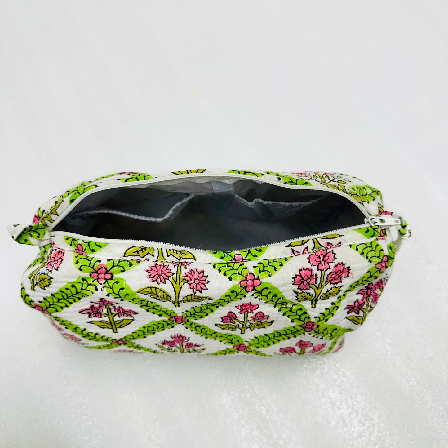 Green stripe with Floral Pattern Travel Organizer Pouch, Cosmetic Bags, Toiletry Kit