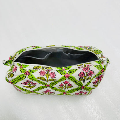 Green stripe with Floral Pattern Travel Organizer Pouch, Cosmetic Bags, Toiletry Kit