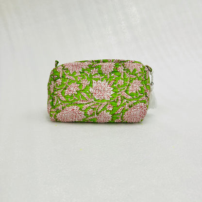 Green Floral Print Travel Organizer Pouch, Cosmetic Bags, Toiletry Kit