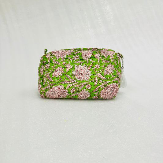 Green Floral Print Travel Organizer Pouch, Cosmetic Bags, Toiletry Kit