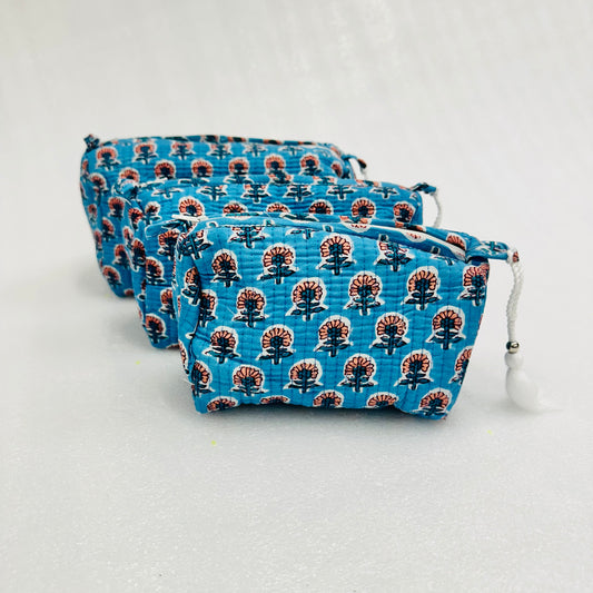 Blue Floral patterned Travel Organizer Pouch, Cosmetic Bags, Toiletry Kit