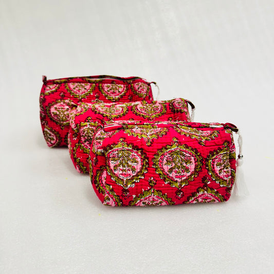 Red Floral patterned Travel Organizer Pouch, Cosmetic Bags, Toiletry Kit