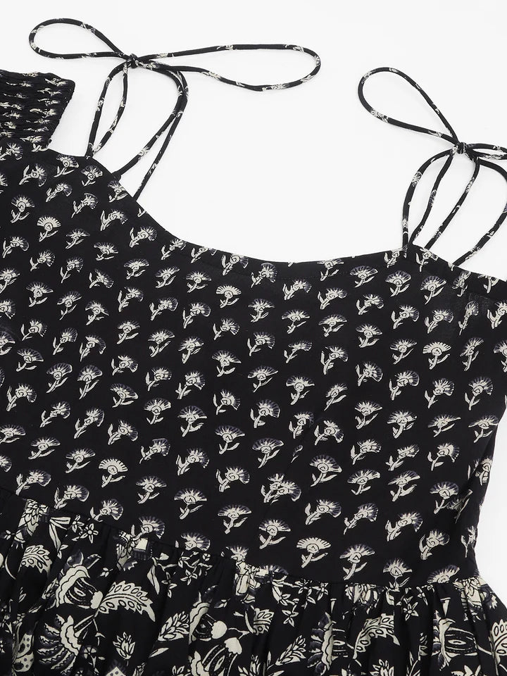 Women's Cold Shoulder Cotton Dress – Floral Print & Tiered Style