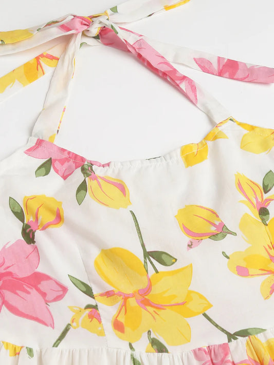 Halter Neck Floral Cotton Maxi Dress – Lightweight Summer Casual Wear