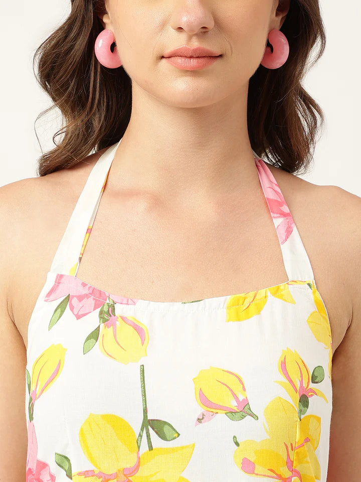 Halter Neck Floral Cotton Maxi Dress – Lightweight Summer Casual Wear