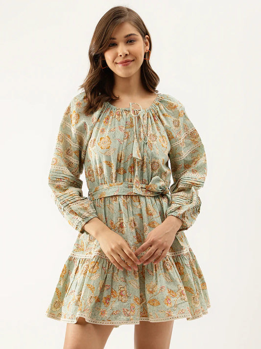 Sage Green Floral Cotton Dress – Light & Breezy Summer Wear