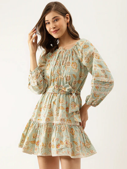 Sage Green Floral Cotton Dress – Light & Breezy Summer Wear