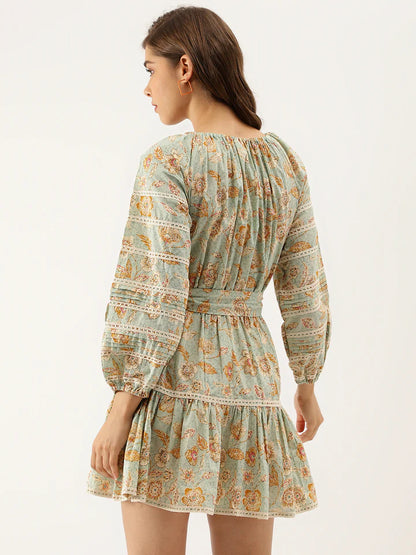 Sage Green Floral Cotton Dress – Light & Breezy Summer Wear