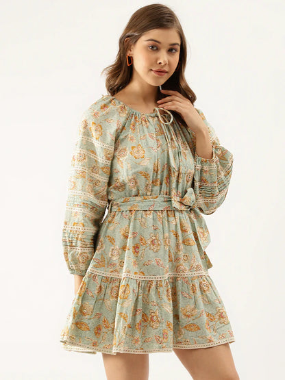 Sage Green Floral Cotton Dress – Light & Breezy Summer Wear