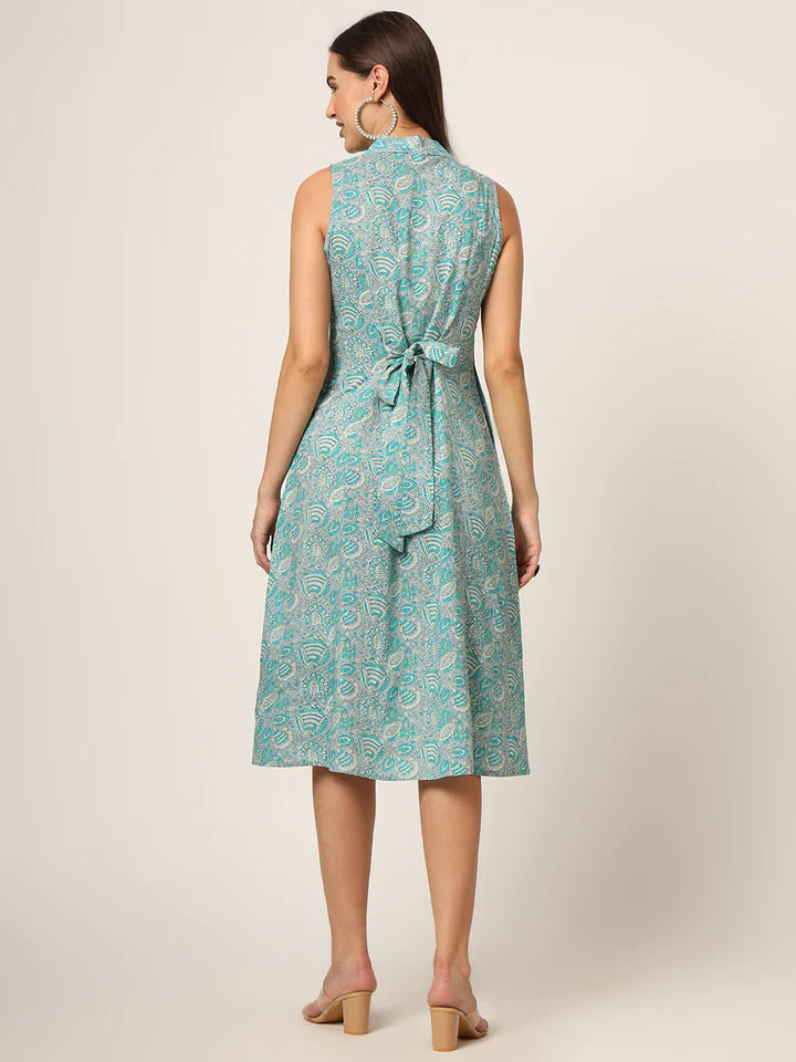 Sky Blue Floral A-Line Midi Dress – Lightweight Summer Garden Party Dress
