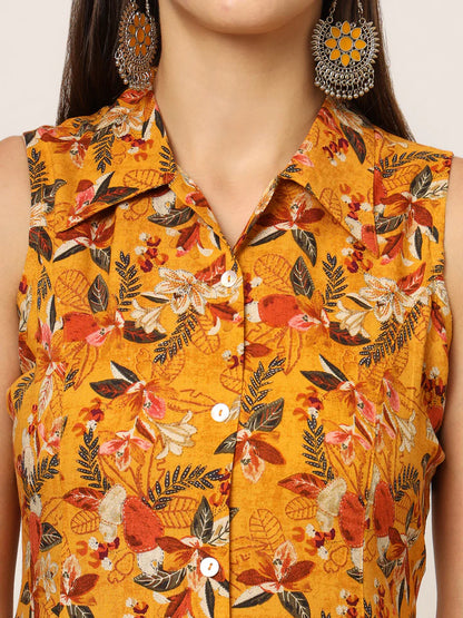 Yellow Printed Midi Dress – Casual Floral A-Line for Women