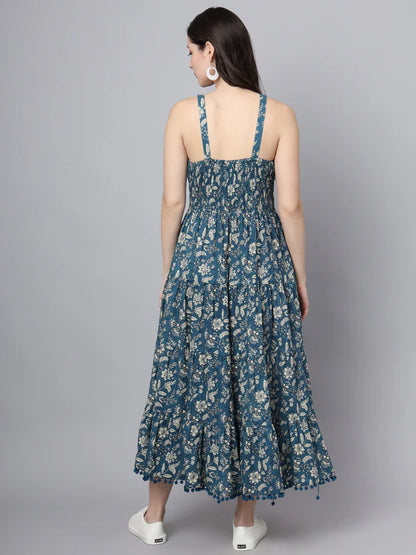 Women’s Cotton Flared Dress – Floral Print with Shoulder Straps
