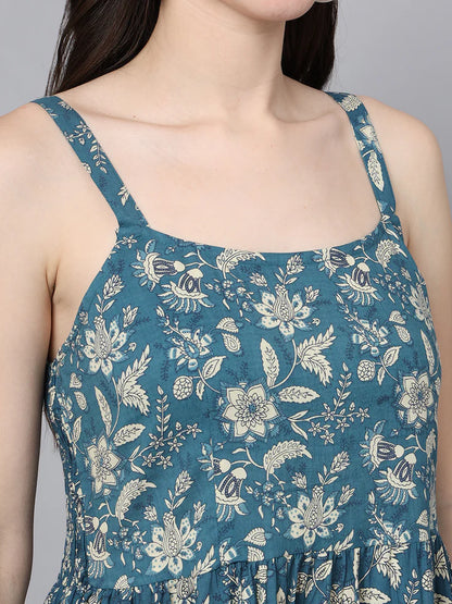 Women’s Cotton Flared Dress – Floral Print with Shoulder Straps