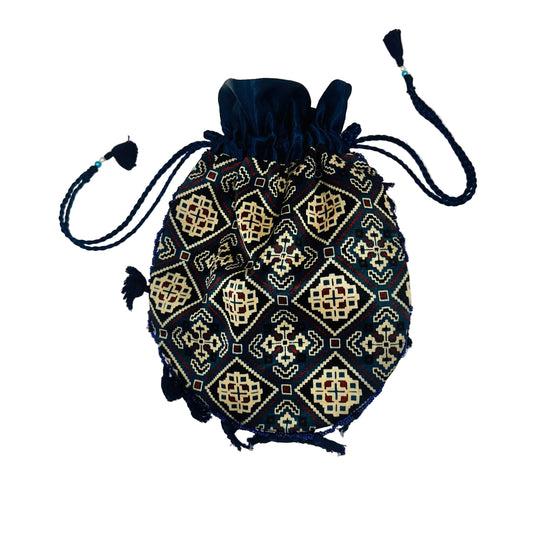 Ajarakh Mashroo Silk Potli Bag
