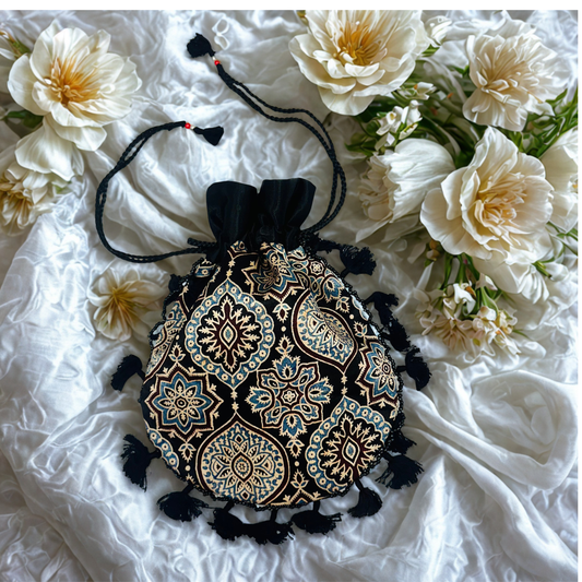 Ajarakh Mashroo Silk Potli Bag