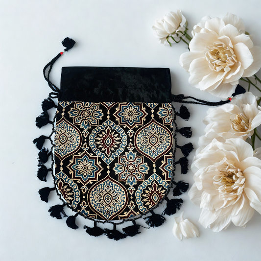 Ajarakh Mashroo Silk Potli Bag
